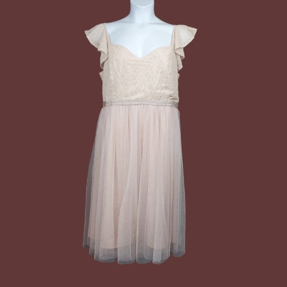 City Chic Womens Flutter Sleeve Tender Kiss Nude Beaded Tulle Dress Size 18 NWT